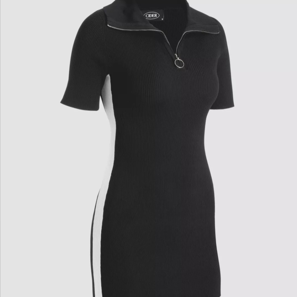 Knit Zipper Collar Dress - CIDER (M)